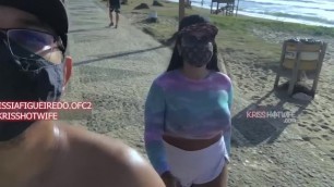 Kriss Hotwife With Transparent Top Without Bra Taking a Morning Walk on the Beach