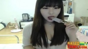 Sexy Korean Sucks On Popsicle And Teases On Cam