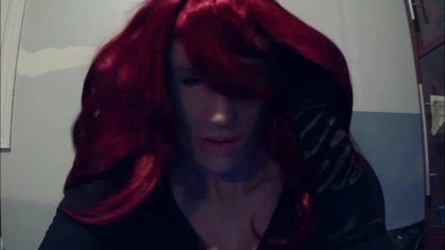 Tight Playmate Pt3! Putting on My New Red Wig! on My Female Mask Playmate ;3