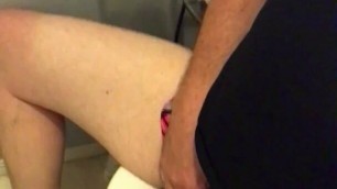 Gay sissy showing off his sissy clit in the bathroom