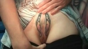 Amateur slut showing off her tattooed pussy and getting fuck