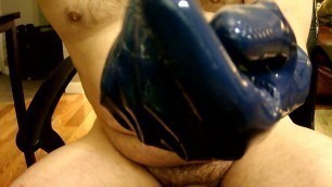 Dark blue rubber gloves masturbation