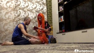 Smoking redhead stepsister gets a hard pecker