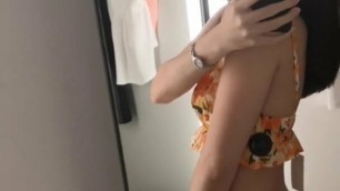 Young Cute Chinese Amateur Plays Herself In Changing Room