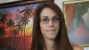 Cutie gives a HJ and gets cum on her glasses